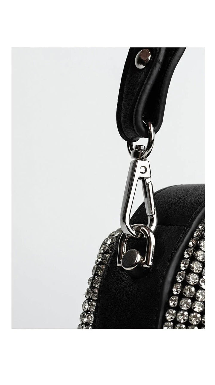 Leather handbag with rhinestones