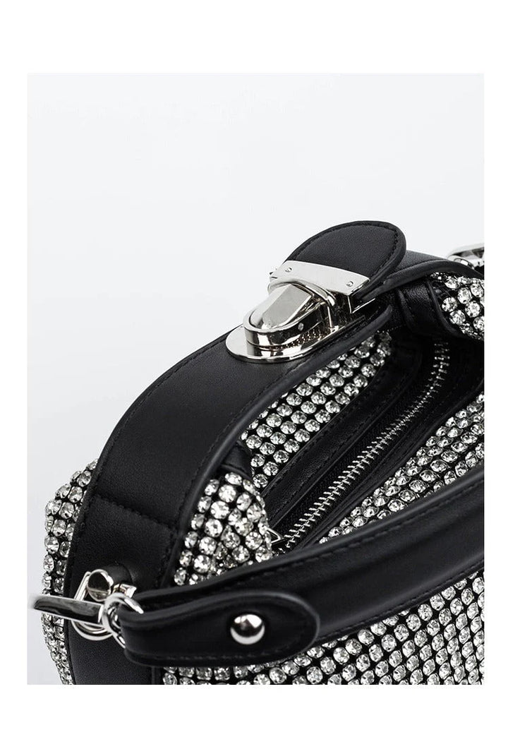 Leather handbag with rhinestones