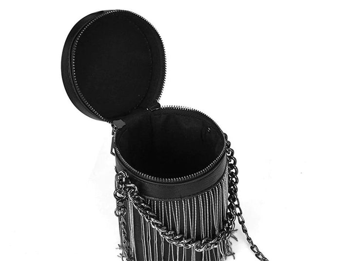 Black leather cylindrical bag 