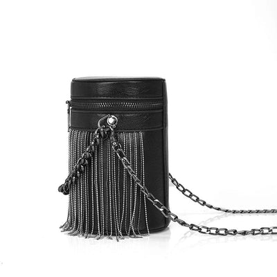 sac cylindrique cuir bandoulière chaine noir