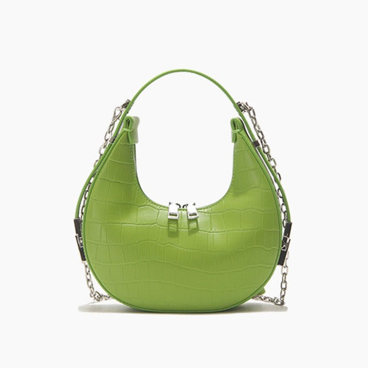 sac demi lune cuir vert avec chaine