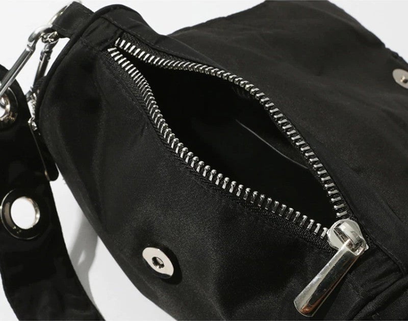 sac porte epaule nylon noir avec fermeture éclair