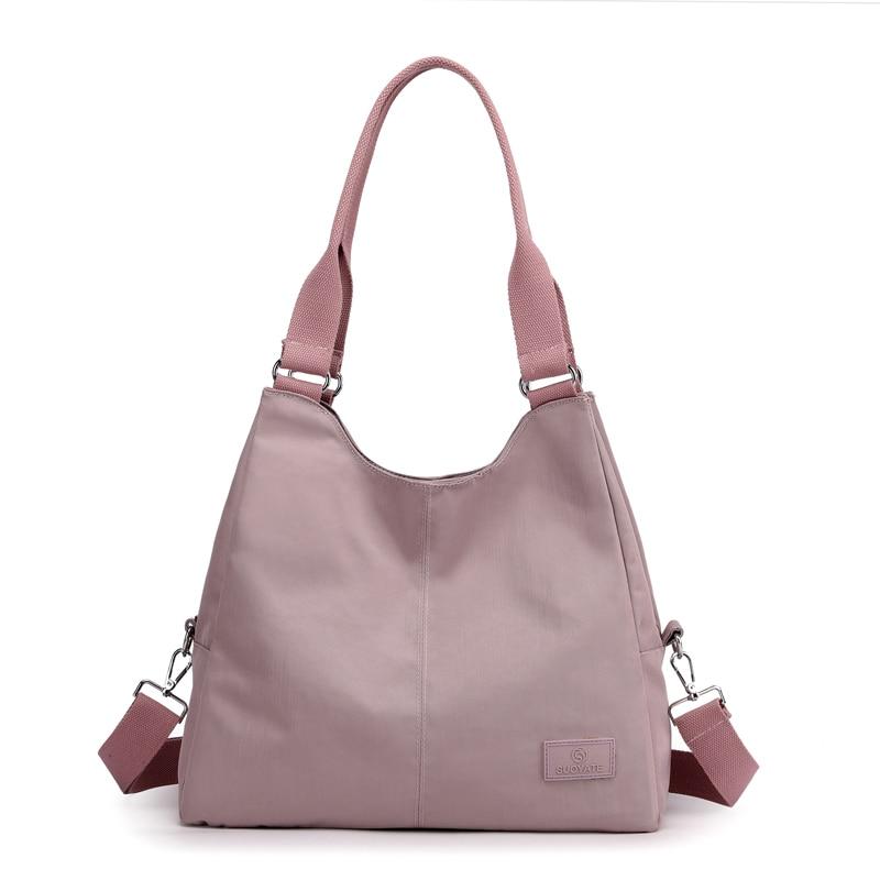 sac porté épaule fourre-tout en nylon rose pale